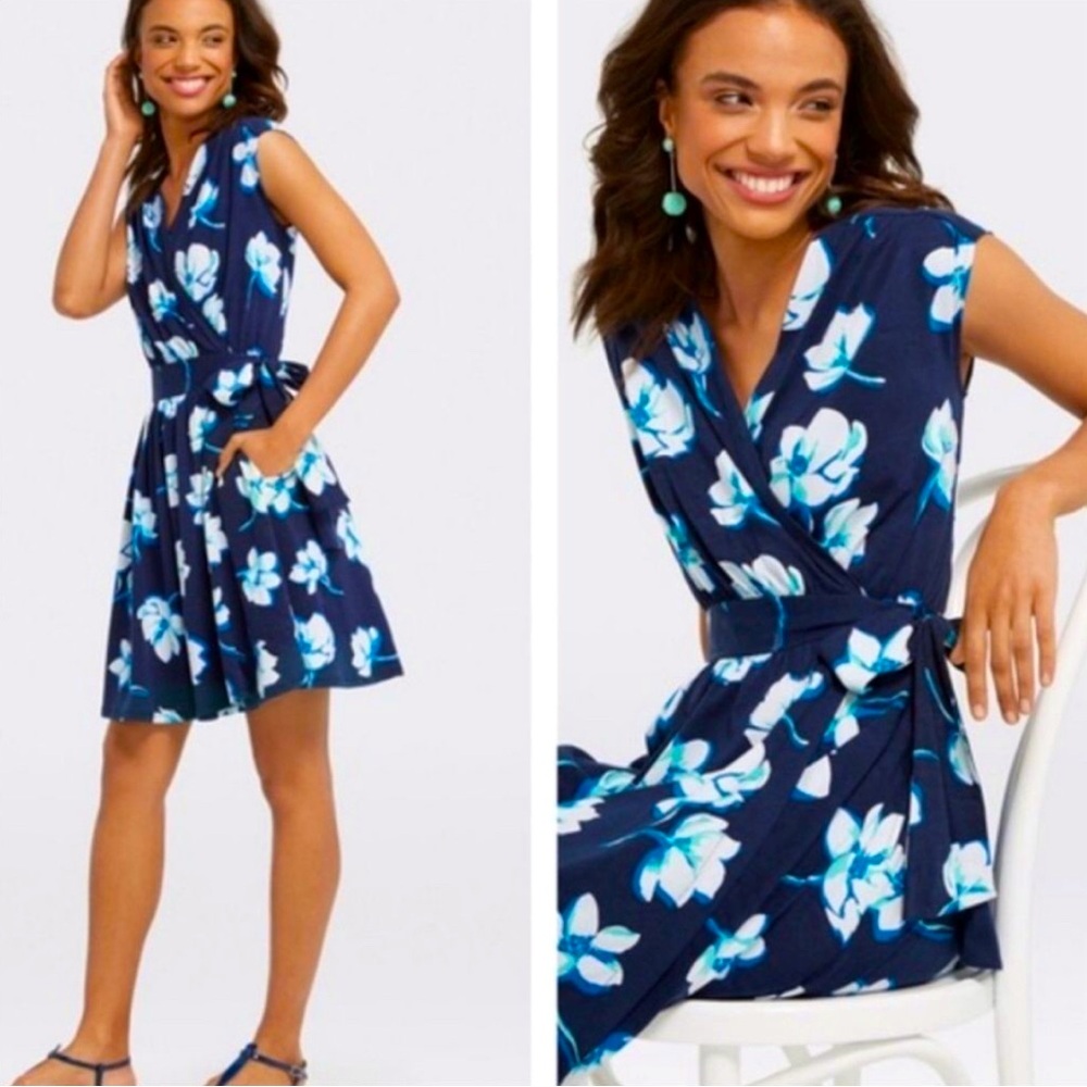 Draper James navy, floral wrap dress size small